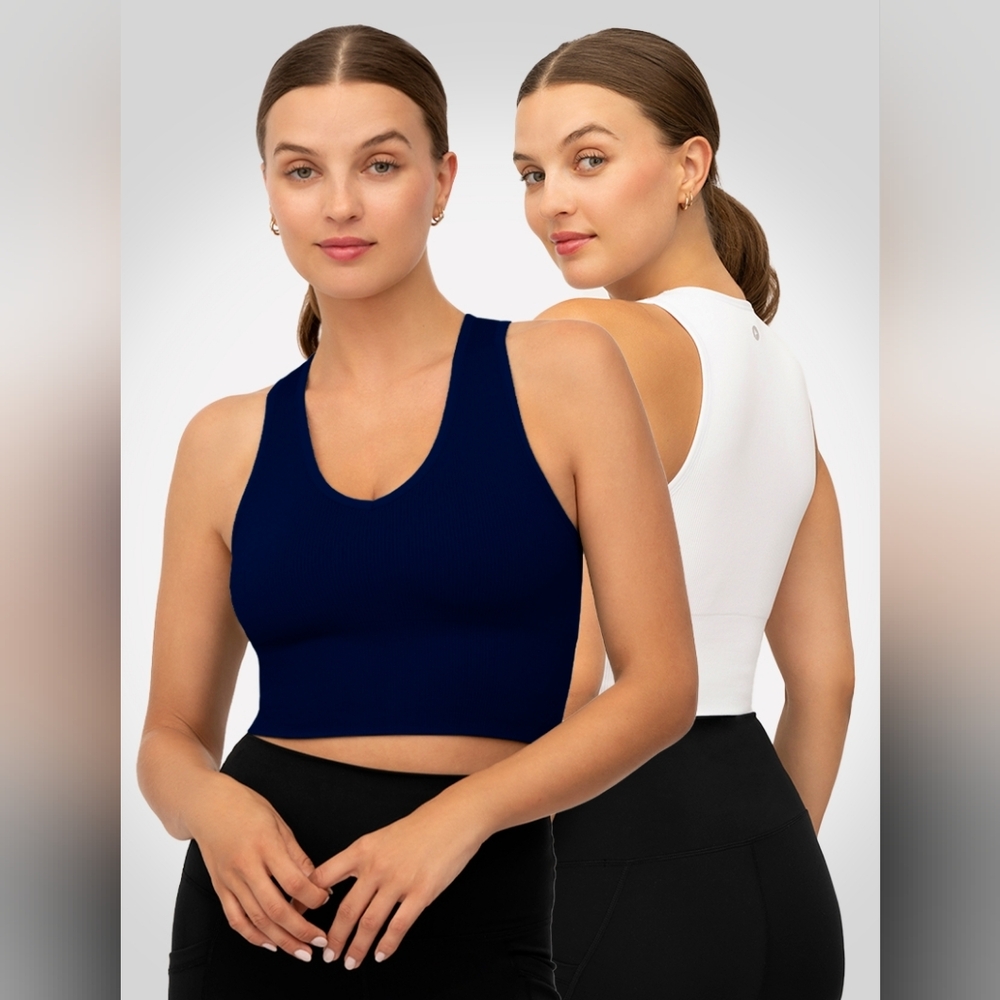 90 Degree by Reflex 2 Navy Blue and White Rib Tank Tops